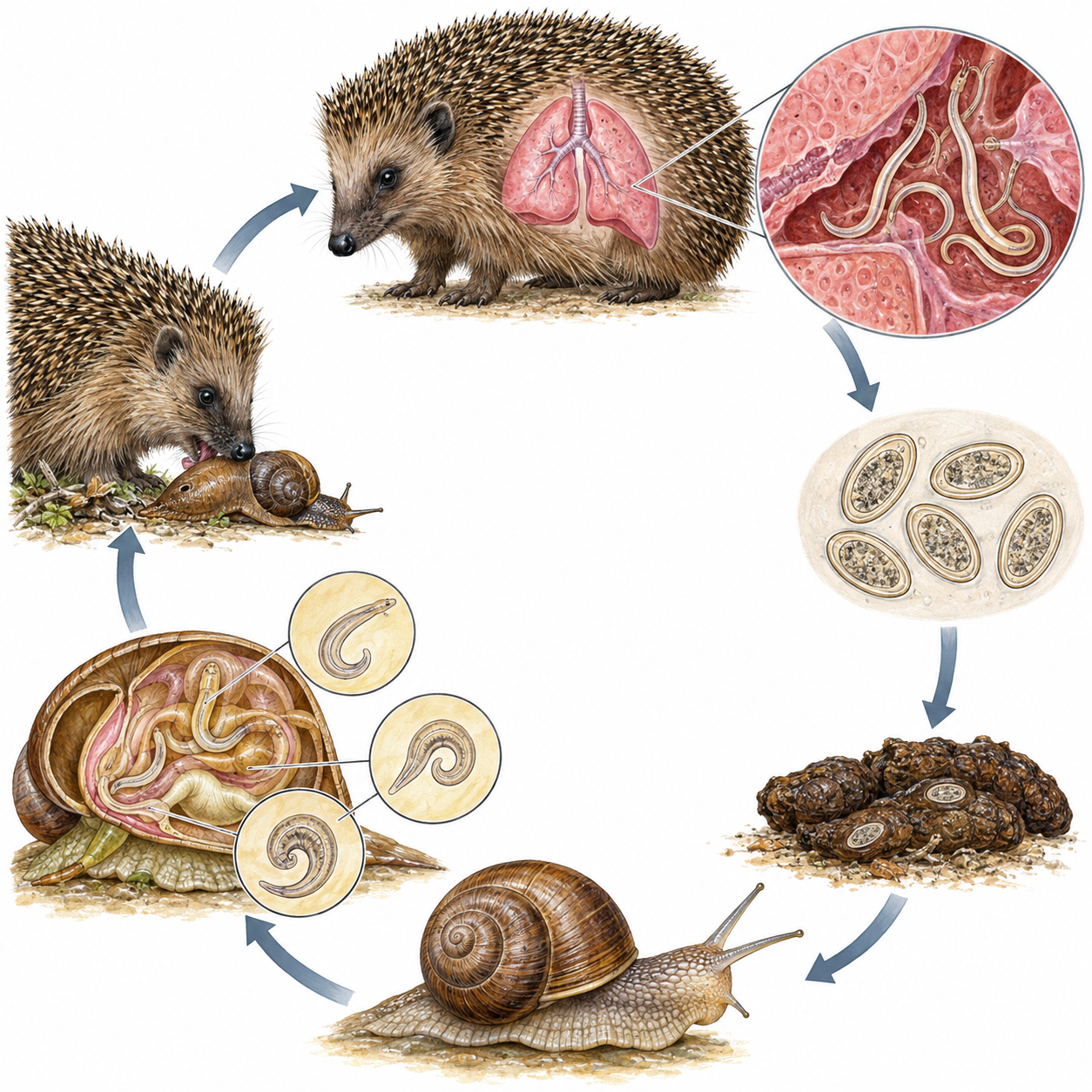 Ein Schema der Verbreitung des Lungenwurms